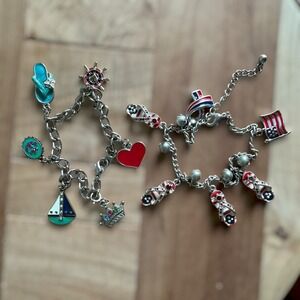 Patriot USA Flag Nautical Charm Wrist Ankle 2 Item Lot Bracelets Adjustable